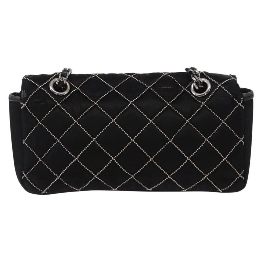 CHANEL Matelasse Chain Shoulder Bag Satin Black Silver CC Auth 157278 - Picture 2 of 16